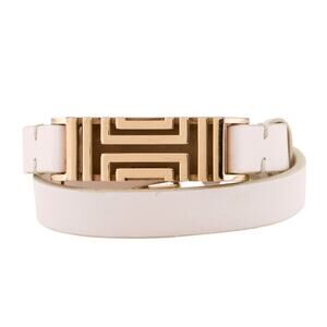 Tory Burch x Fitbit Fret cream gold leather double wrap buckle bracelet